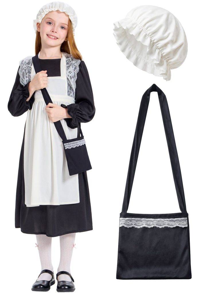 Girls’ Black Victorian Maid Costume – Pioneer & Colonial Dress Set