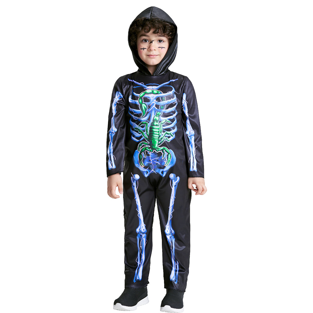 Kids Glow In The Dark Scorpion Skeleton Hooded Jumpsuit
