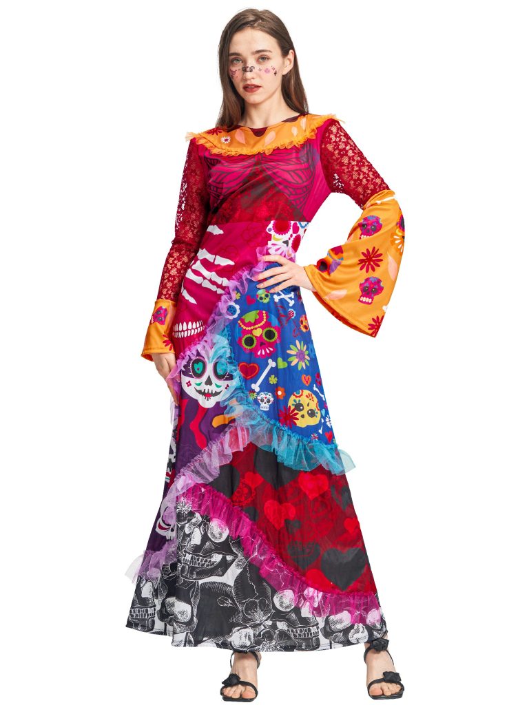 Women Sugar Skull Dress Day Of The Dead Halloween Costume