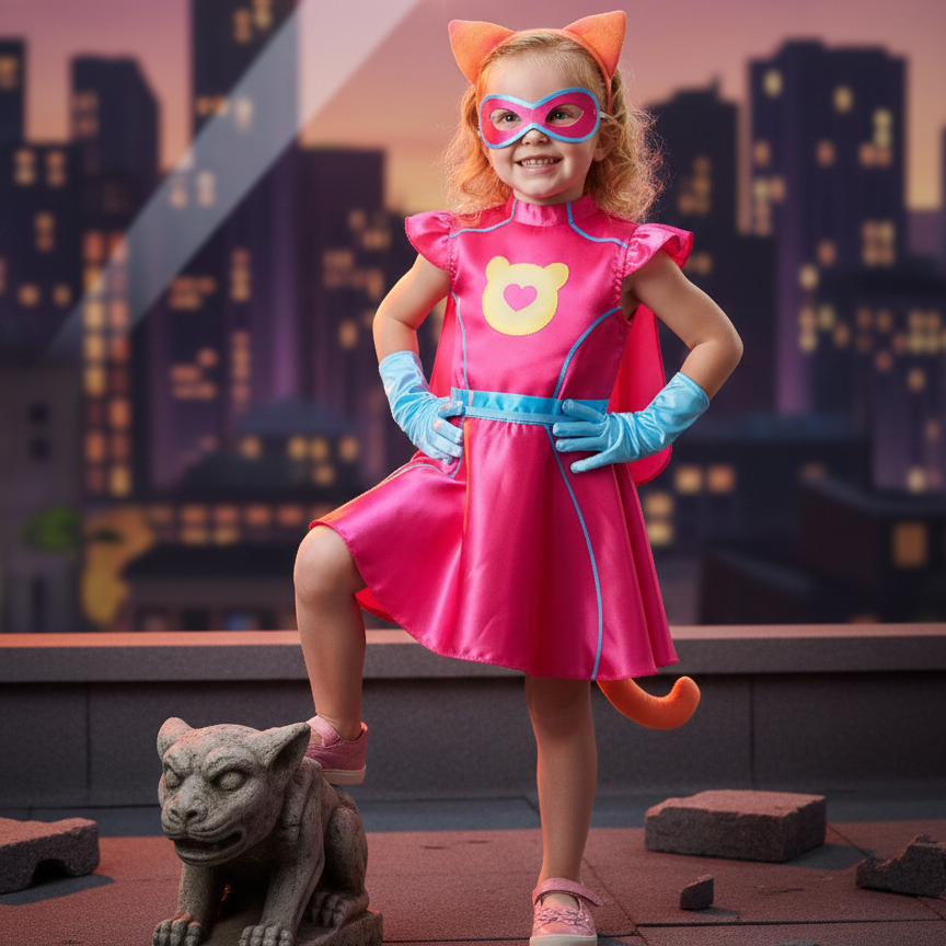 Girls’ Pink Cat Superhero Costume