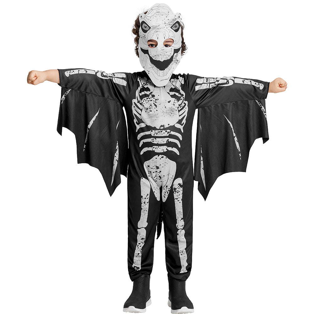 Kids Dinosaur Skeleton Costume Jumpsuit Mask Set