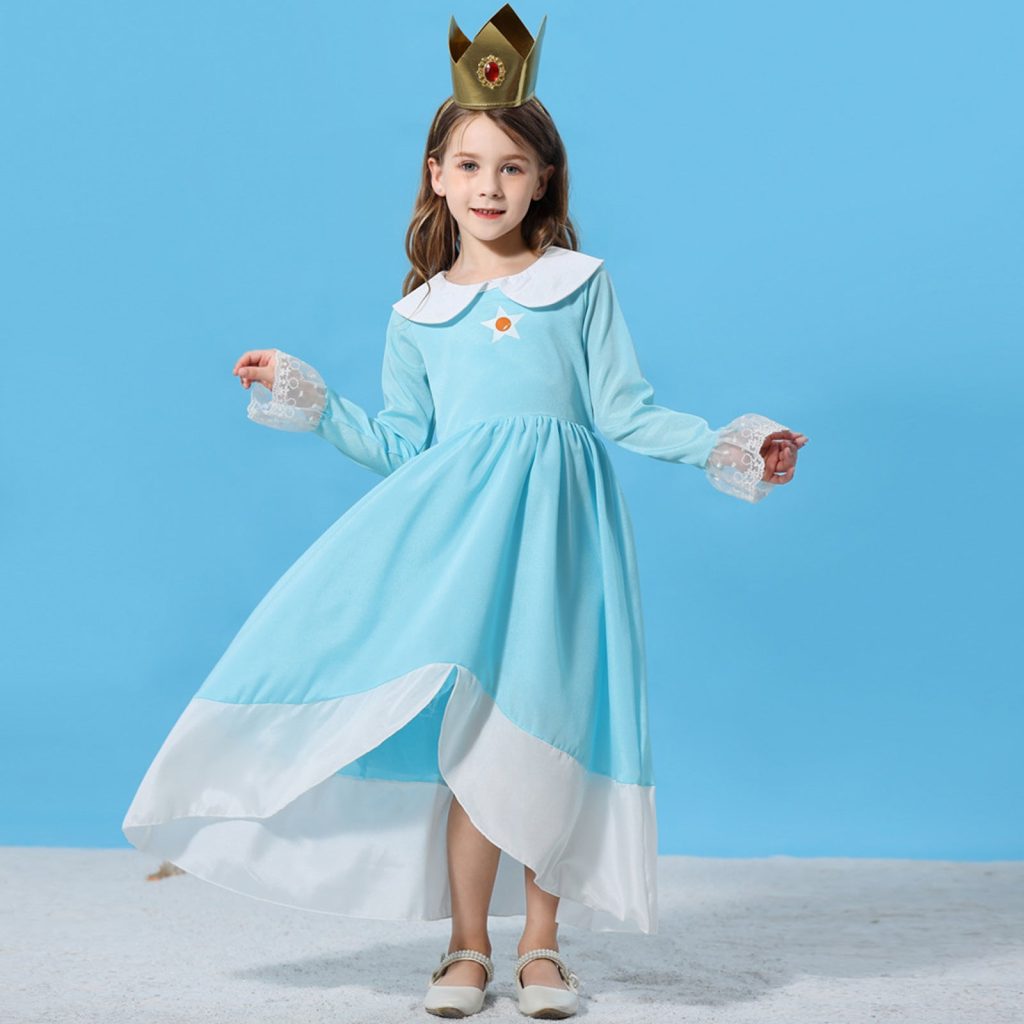Girls Princess Dress Crown Headband Set Halloween Costume Blue