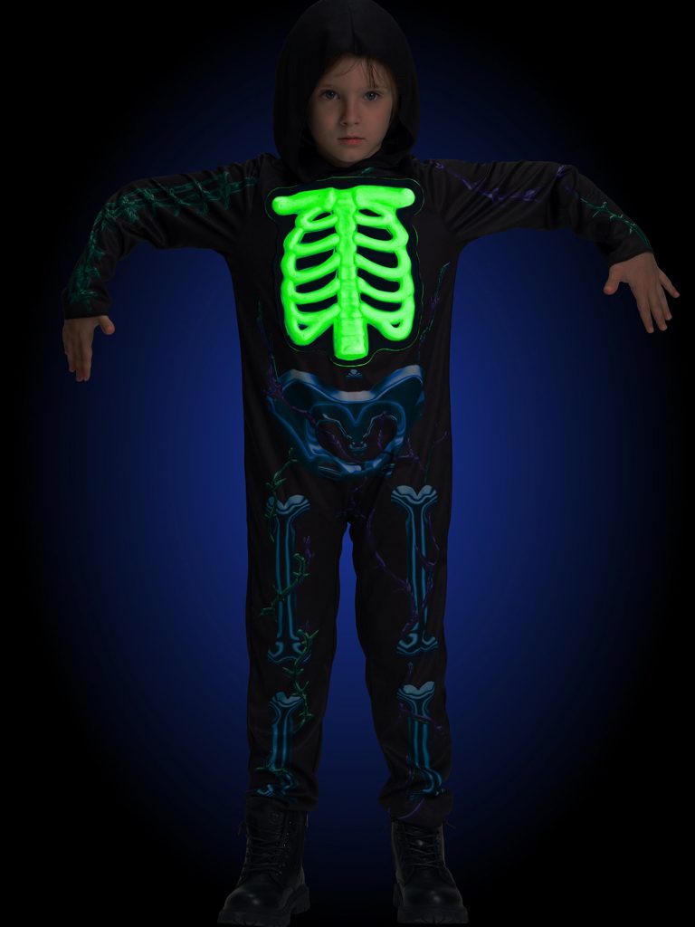 Kids Glow In The Dark 3D Skeleton Jumpsuit Halloween Costume