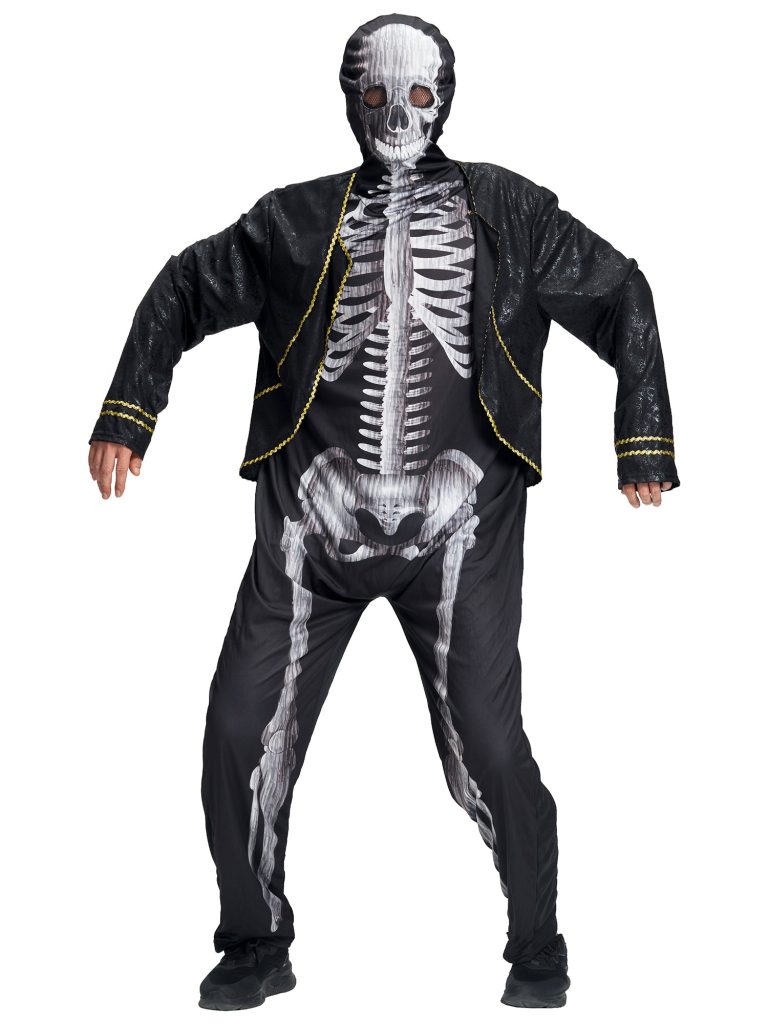 Men Earls Skeleton Jumpsuit Hooded Mask Set Halloween Costume