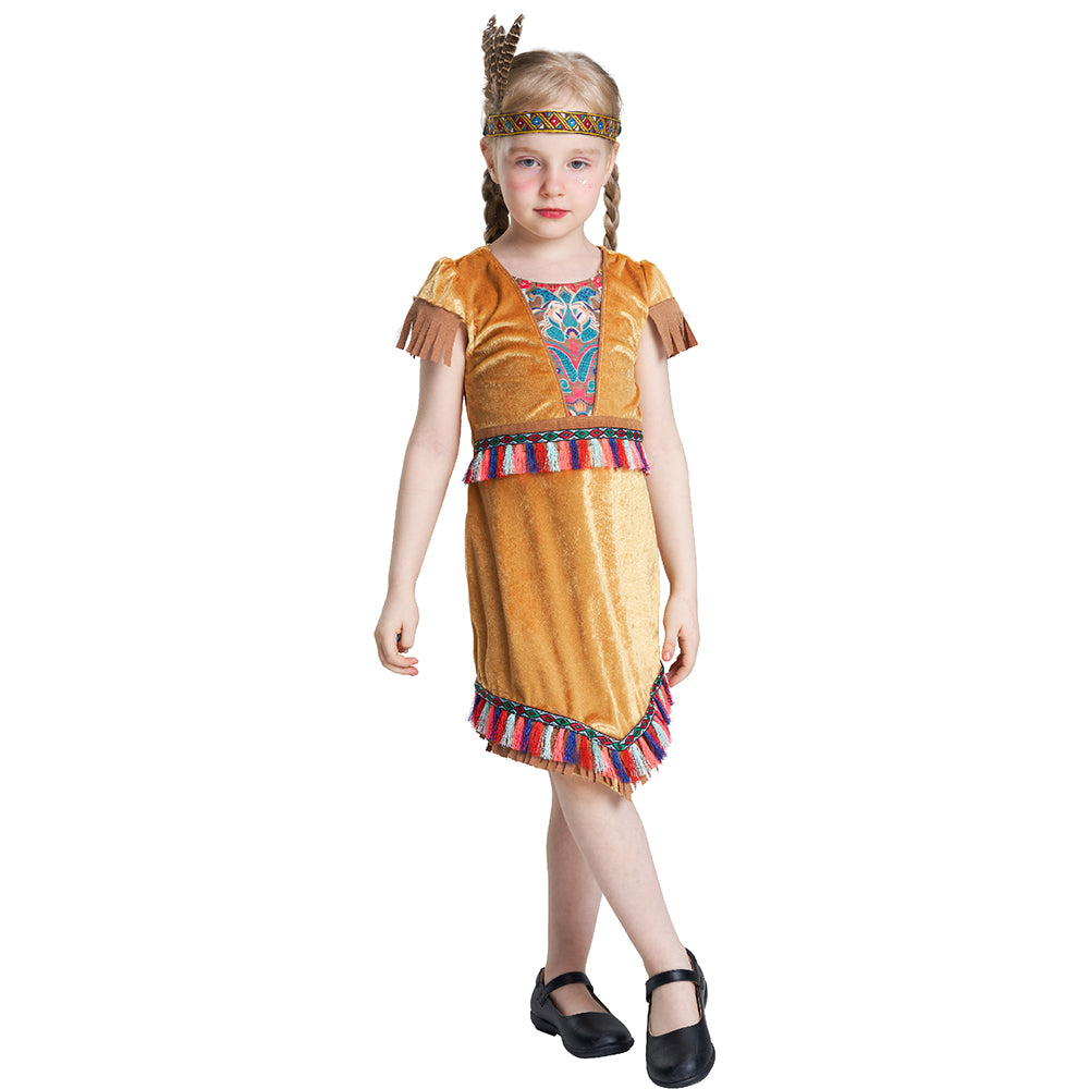 Girls The Native American Indian Costume Dress Set