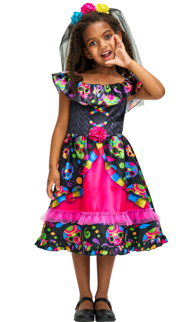Girls Sugar Skull Dress Headband Set Day Of The Dead Costume
