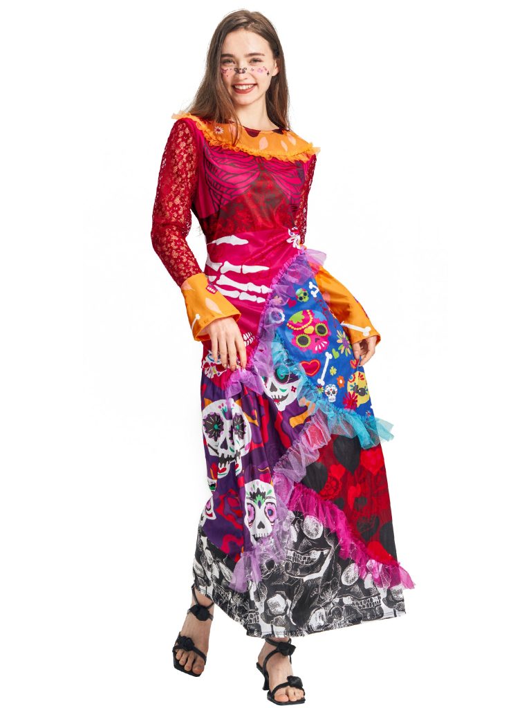 Women Sugar Skull Dress Day Of The Dead Halloween Costume