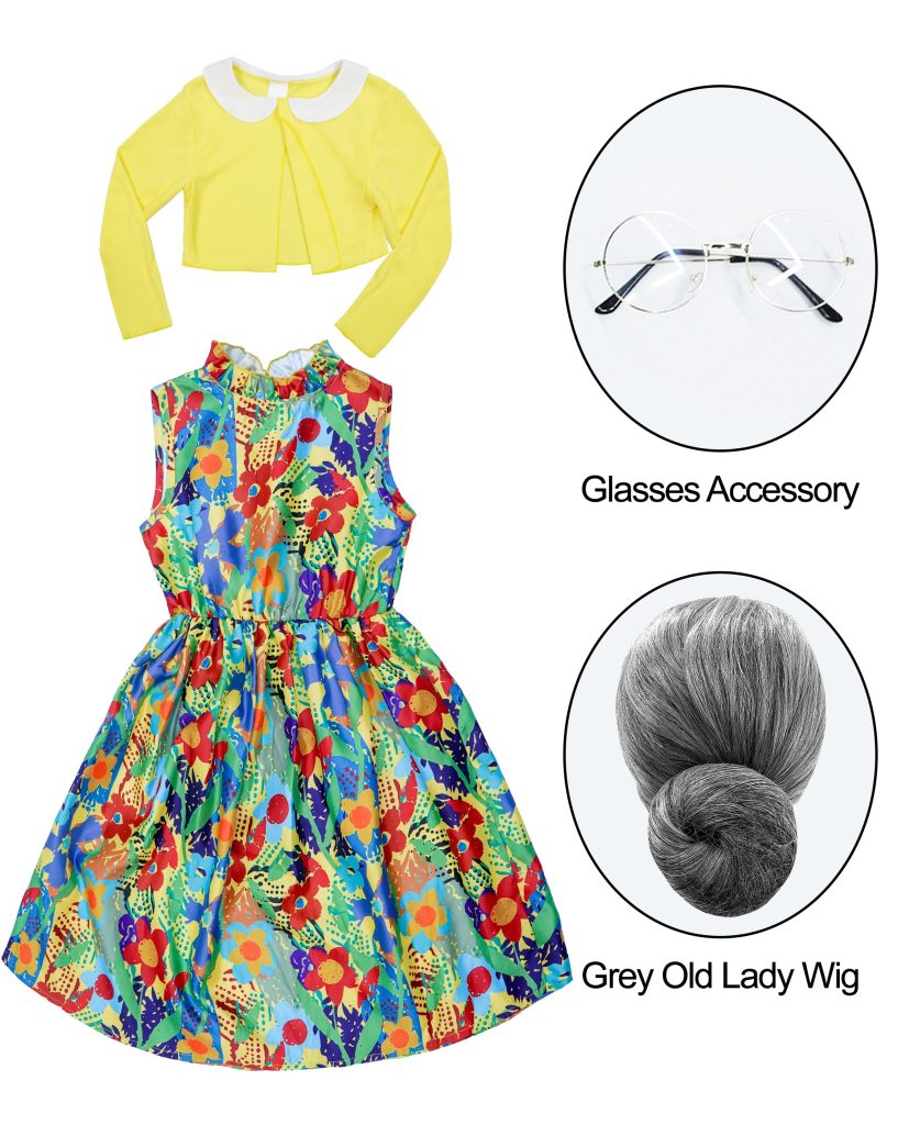 Girls 100th Day Of School Costume Jacket Dress Wig Set