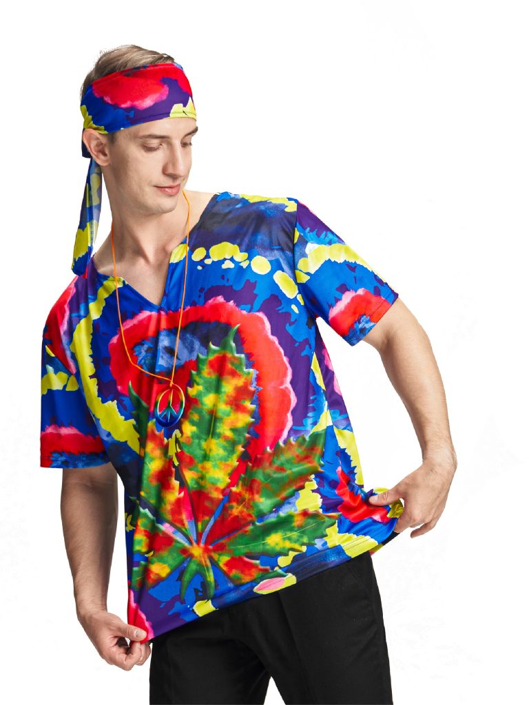 Men 60s Hippie Top Headband Necklace Set Halloween Costume