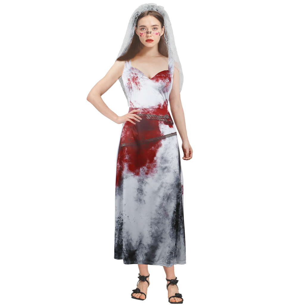 Women Zombie Bride Dress Headband 2 Pcs Costume