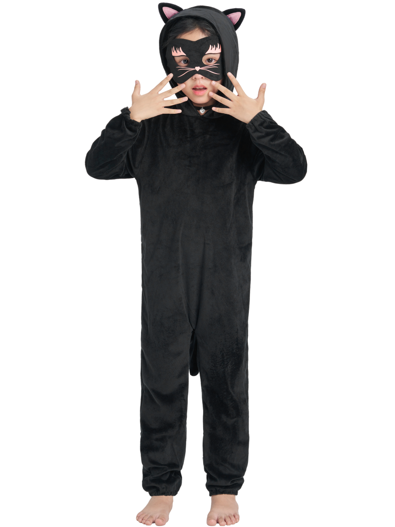 Kids Black Cat Jumpsuit 3 Pcs Halloween Costume