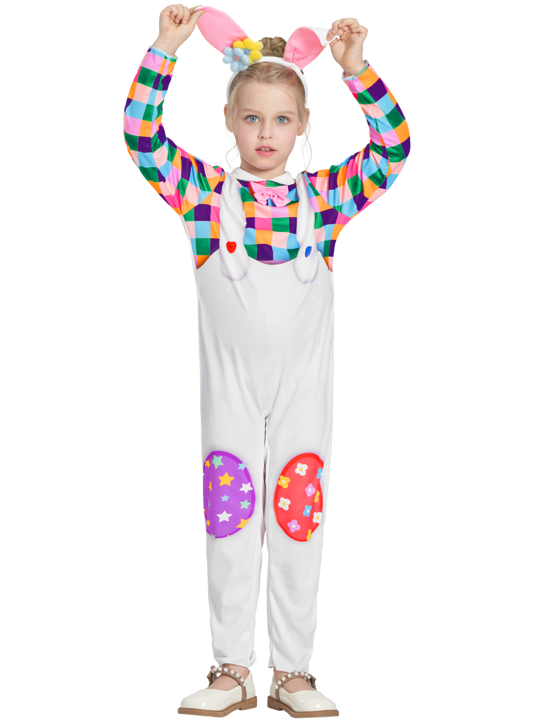 Girls Easter Bunny Jumpsuit Headband 2 Pcs Costume
