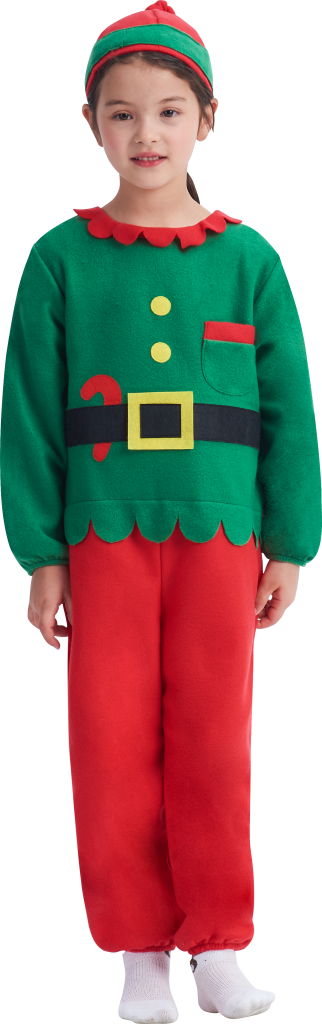 Girls Elf Costume Unisex Kids Christmas Jumpsuit Toddler Pajamas For Cos-play Fancy Party