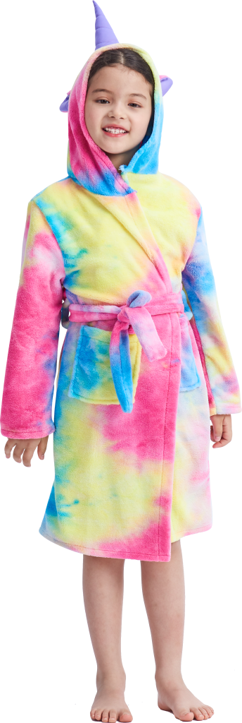 Children Soft Flannel Unicorn Bathrobes Colorful Hooded Robes Sleepwear For Little Girl