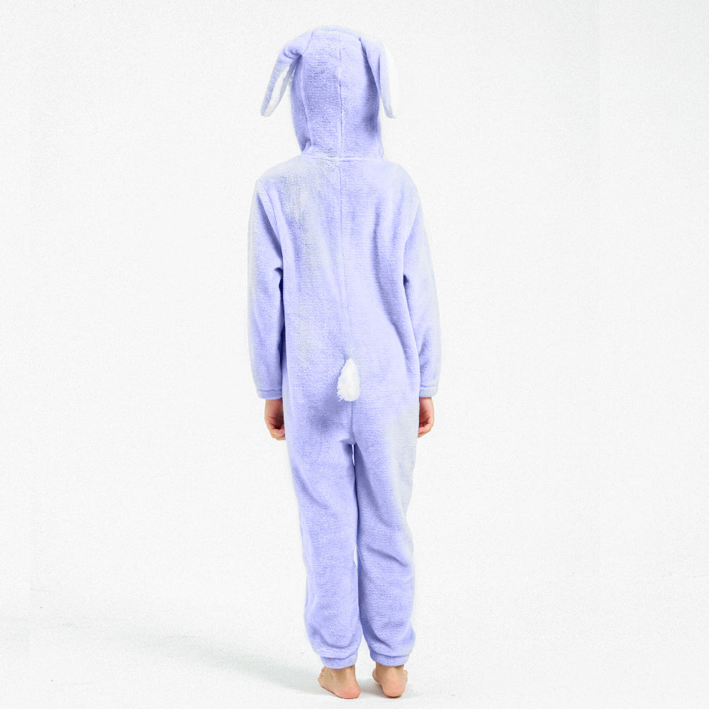Kids Rabbit Costume Purple Hooded Jumpsuit