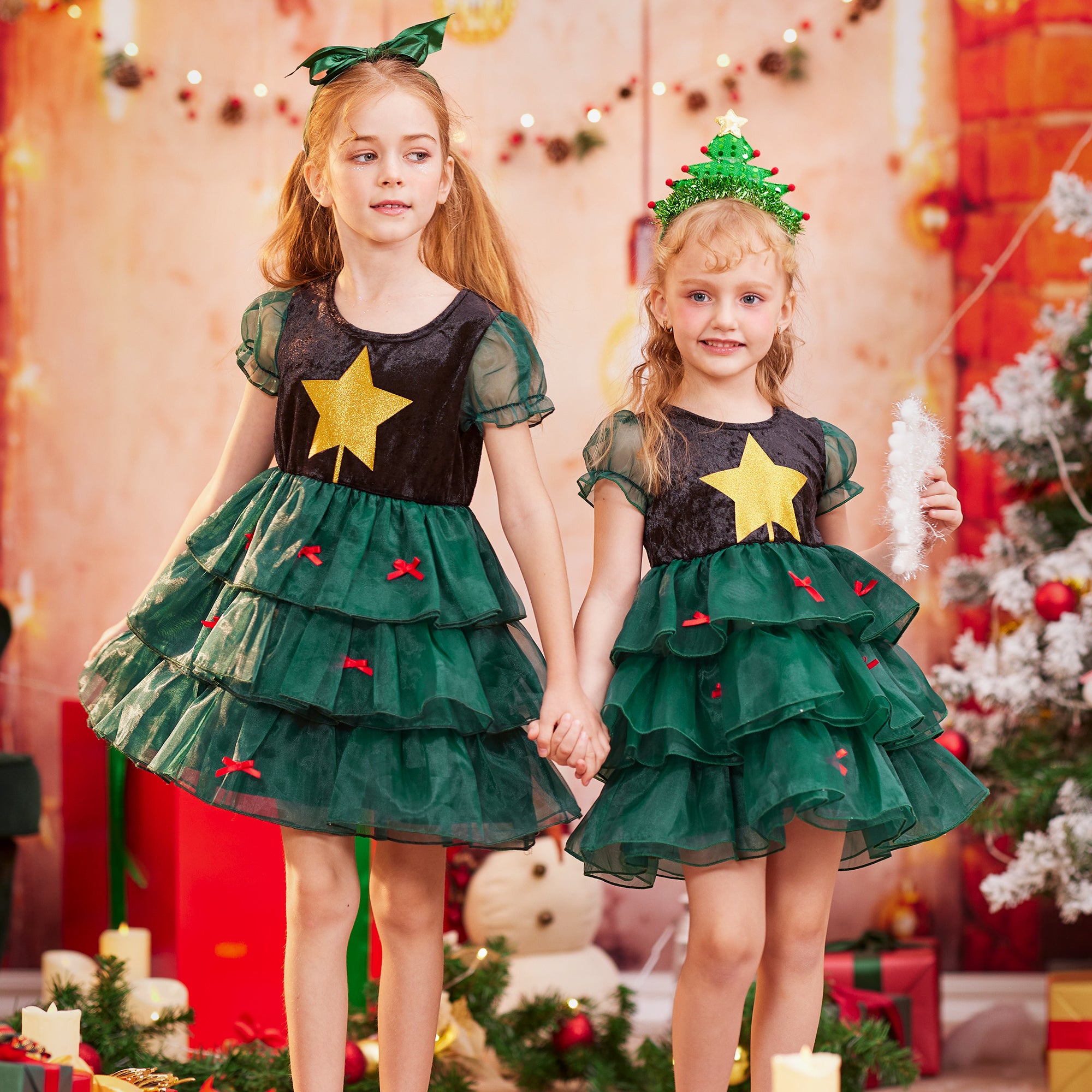 Christmas Tree Costumes For Girls, Xmas Outfit Clothes Toddler Gift Dress Up Kids Story Pretend Happy Holidays 3-10y