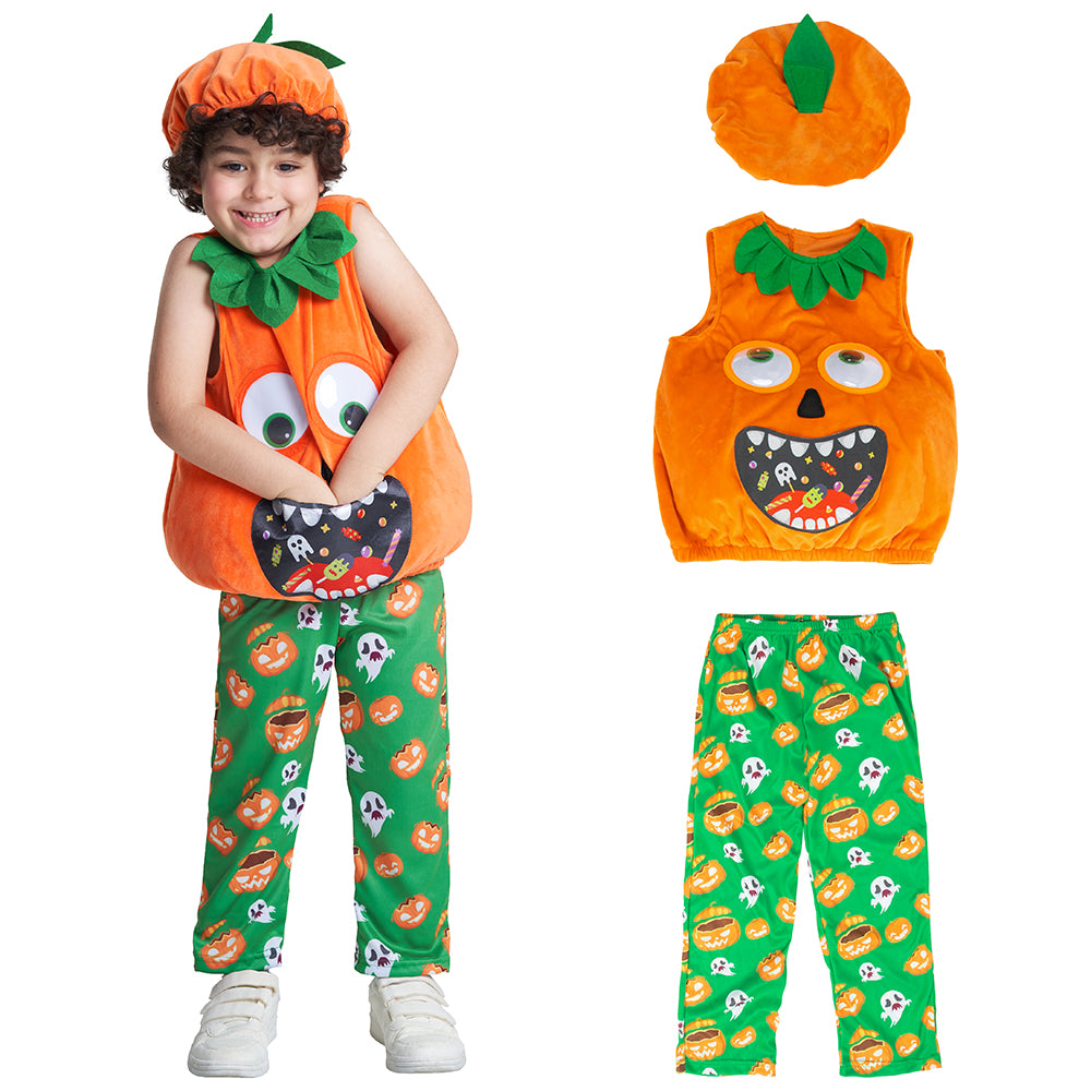 Baby Toddlers Pumpkin Costume Top Trousers Hat Set