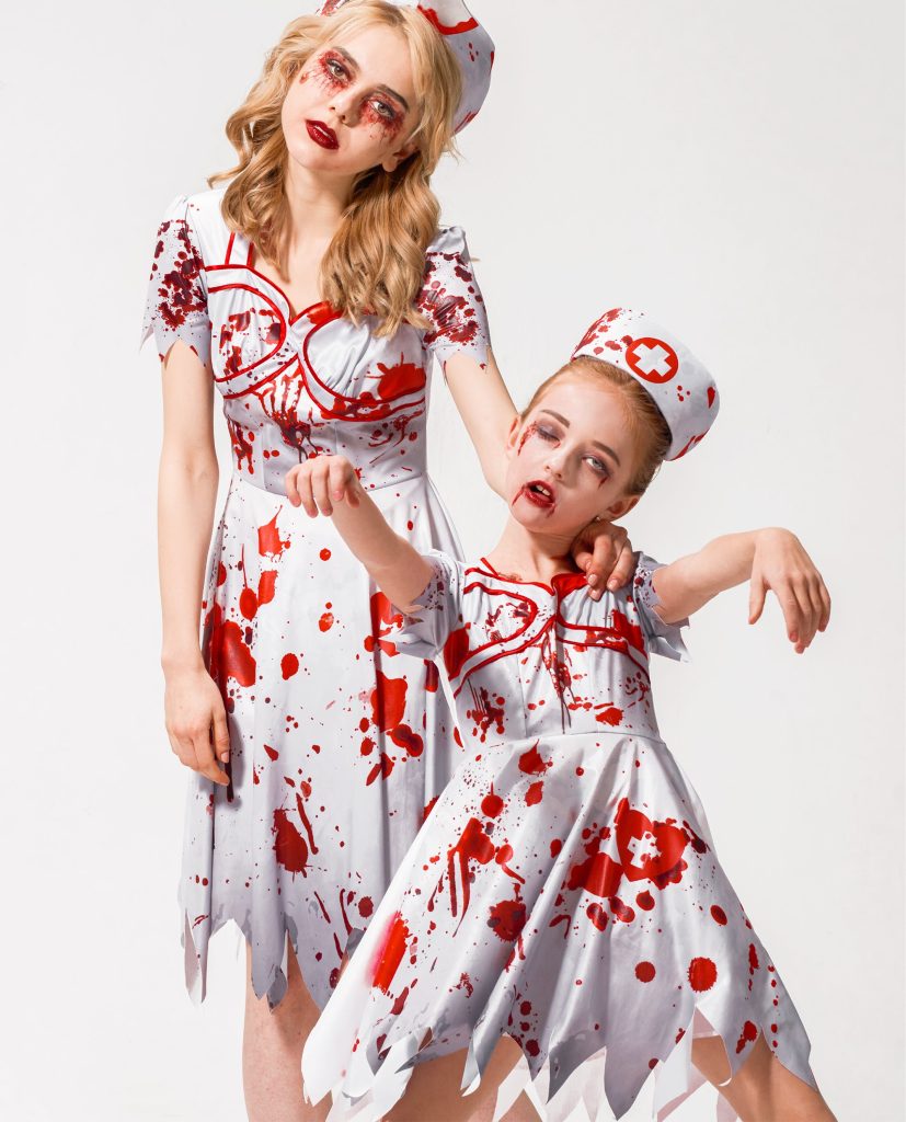 Women Girl Zombie Nurse Costume Adult Mommy And Me Matching Suit 3pcs