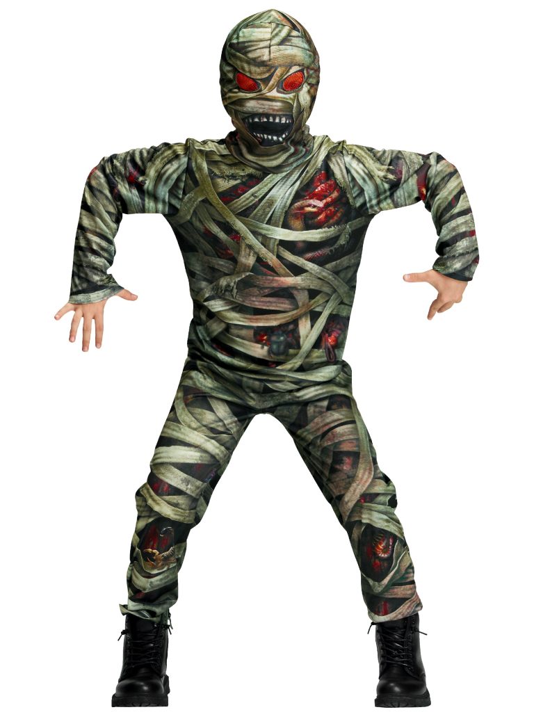 Kids Mummy Jumpsuit With Hooded Mask Halloween Costume