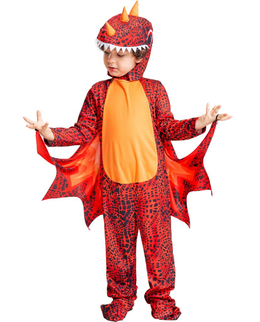 Kids Fiery Dinosaur Costume With Wings And Tail