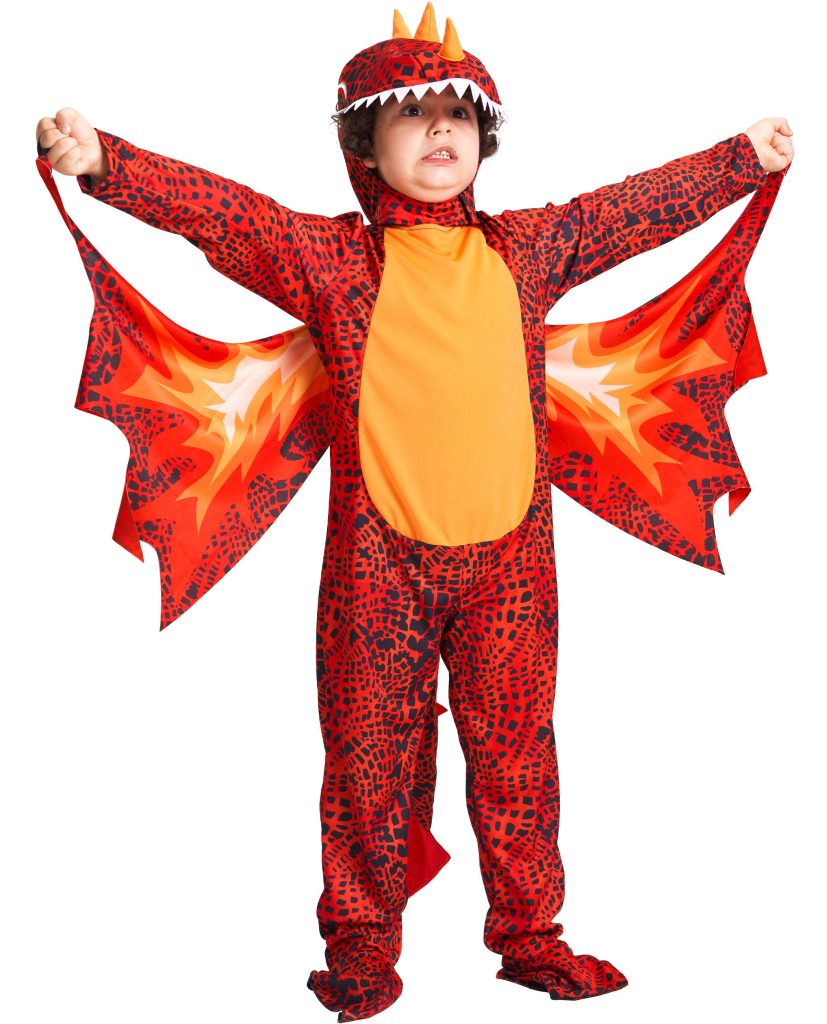 Kids Fiery Dinosaur Costume With Wings And Tail
