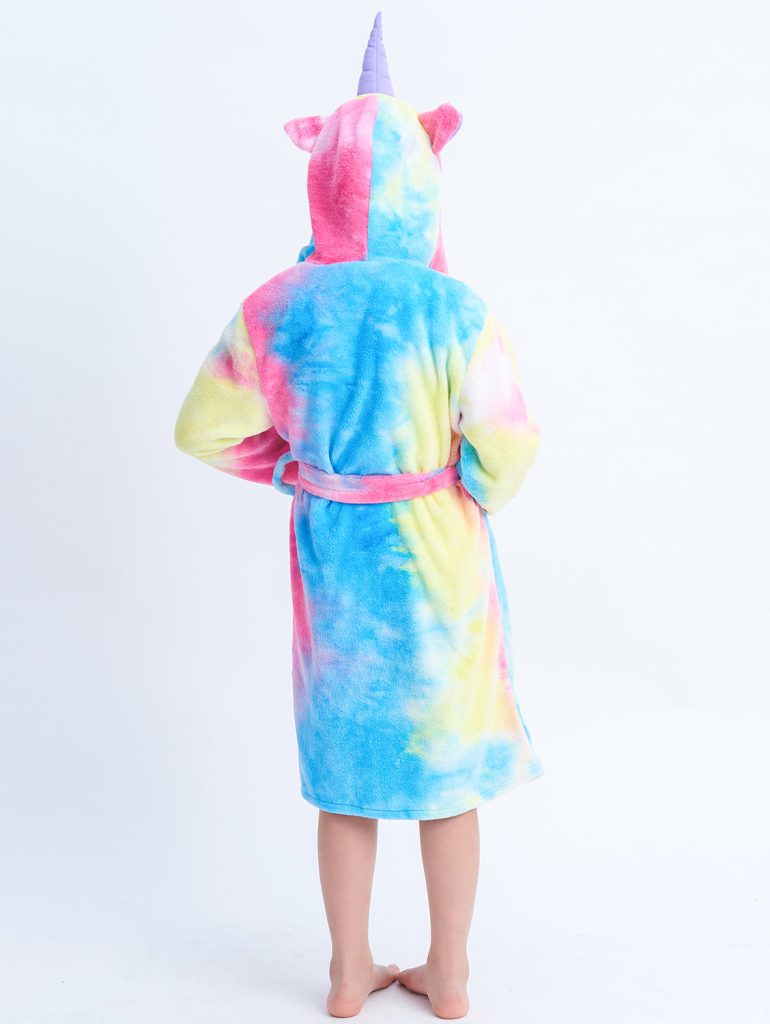 Children Soft Flannel Unicorn Bathrobes Colorful Hooded Robes Sleepwear For Little Girl