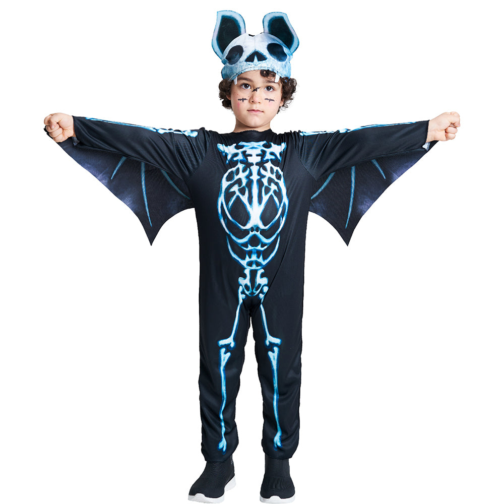 Kids Bat Skeleton Costume Jumpsuit Wings Hat Set