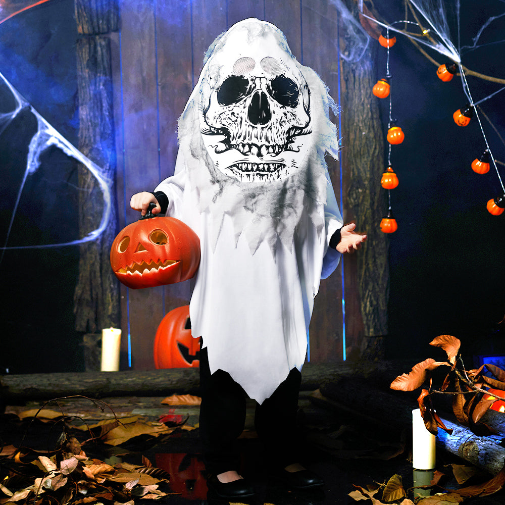 Halloween Kids Skeleton Costumes Ghost Cape With Hooded