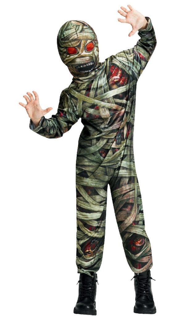 Kids Mummy Jumpsuit With Hooded Mask Halloween Costume