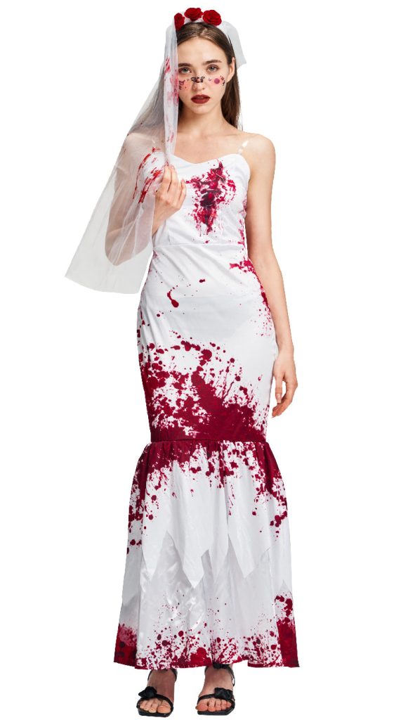 Women Zombie Bride Fishtail Dress Headband Set Halloween Costume