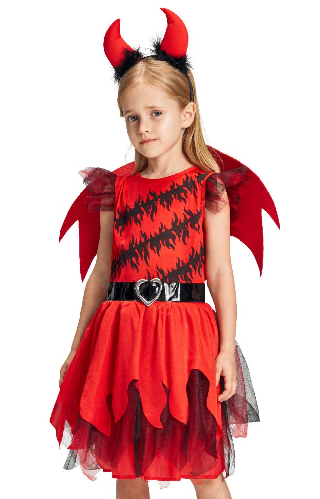 Girls Devil Dress Headband Tail Wings Set Halloween Costume