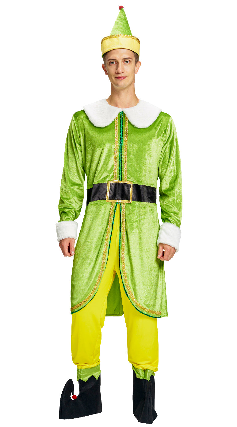 Men Buddy The Elf Coat Pants Hat Boot-covers Set Christmas Costume