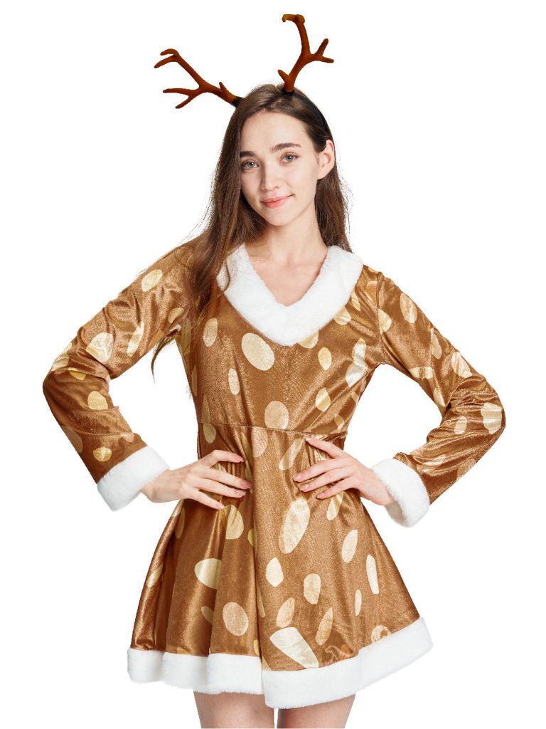 Women Deer Dress Antlers Headband Set Christmas Costume