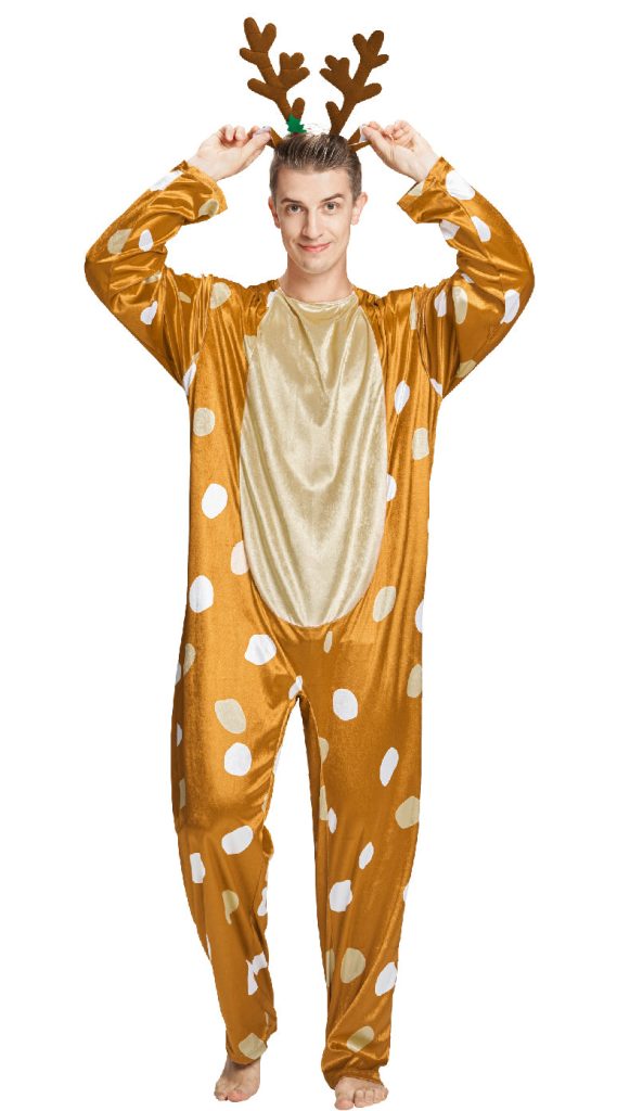 Men Deer Jumpsuit Antlers Headband Set Christmas Costume