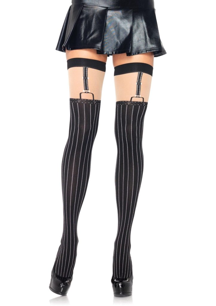 Pinstriped Suspender Thigh Highs