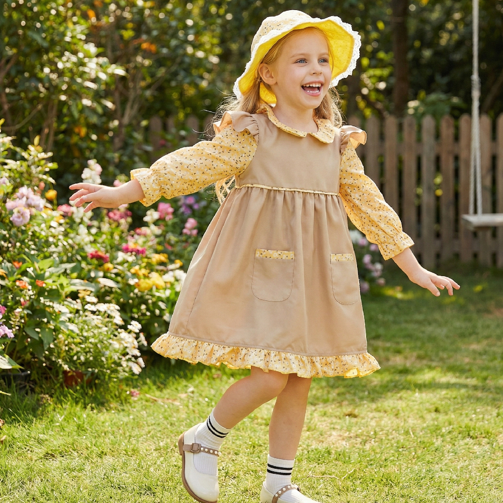 Girls Pioneer Dress Hat Set Halloween Costume Khaki